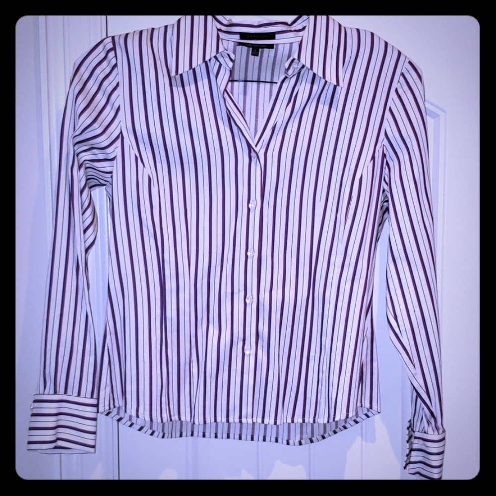 Anne Klein Stretch White Stripe Button Down Shirt